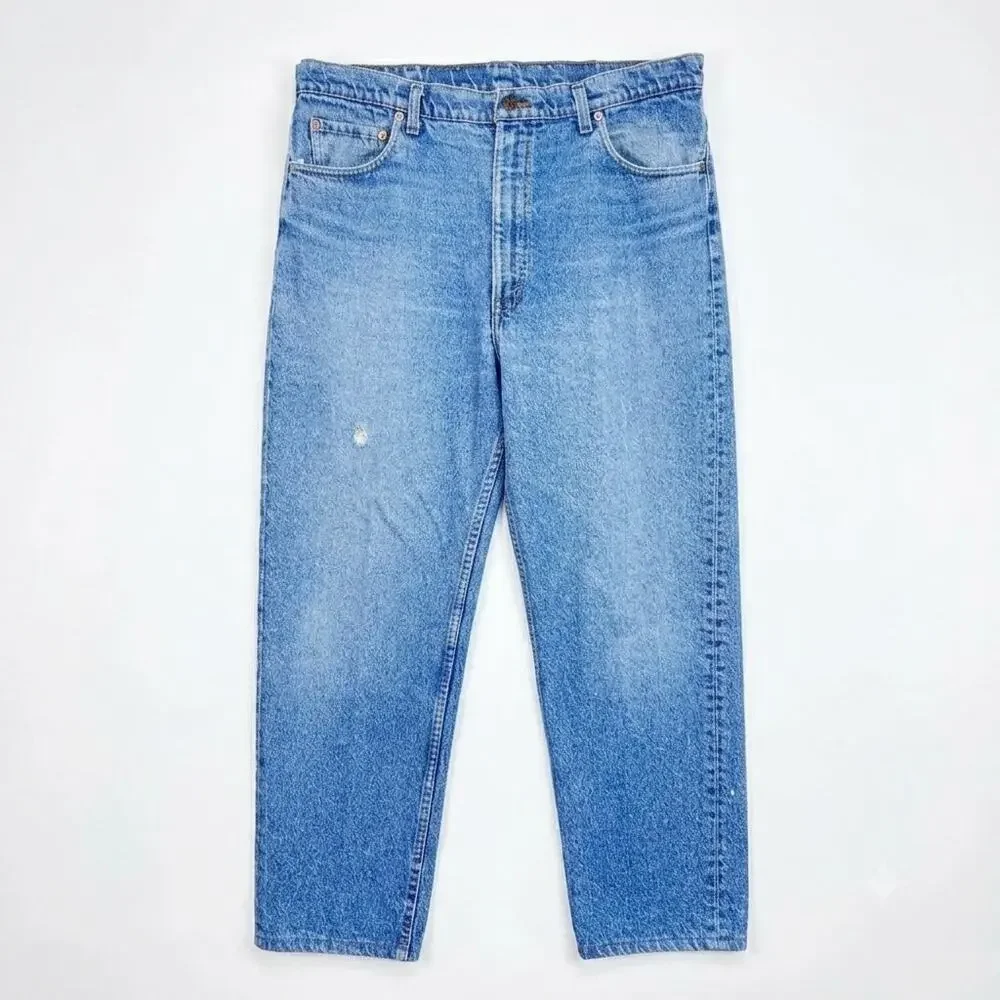 Levis Vintage 550 Rigid Jeans Blue Light Wash Distressed Made in USA Mens 40X28